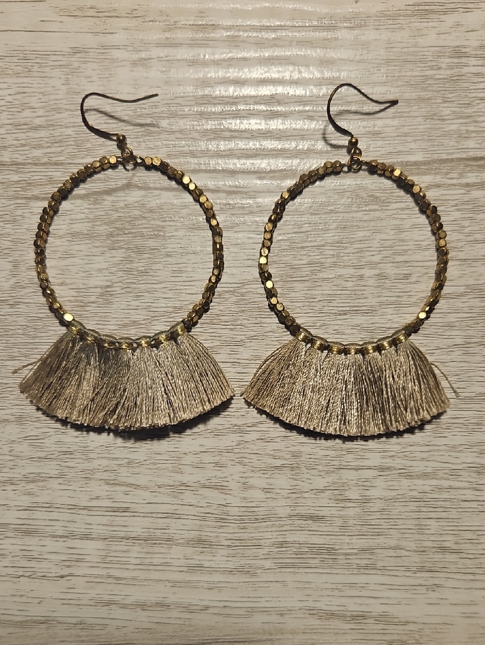 Gold Tassel Hoop Earrings - Women Jewelry